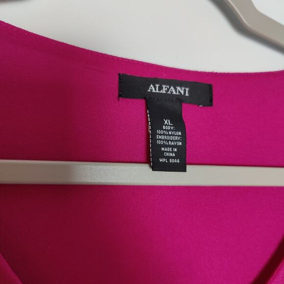 Alfani Women's Sz XL Bright Pink Boho Tiered Flare Sleeve Embroidered Mesh Top - Picture 6 of 7